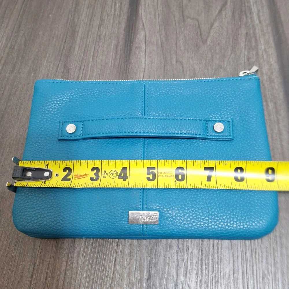 Jewell Thirty-One Clutch Bag Womans OS Teal Blue Pebbled Faux Leather Double Zip